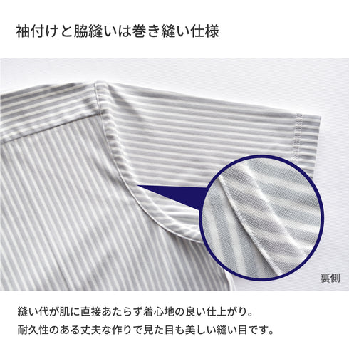 【日本製】 ワイシャツ メンズ 半袖 ビジネス 形態安定 速乾 ノーアイロン ストライプシャツ ボタンダウン ネイビー(SHKN24-063-na)